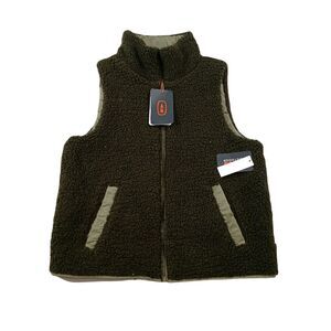 Bass Outdoor Reversible Sherpa Nylon Vest Womens‎ XS Deep Green Zip-Front $79